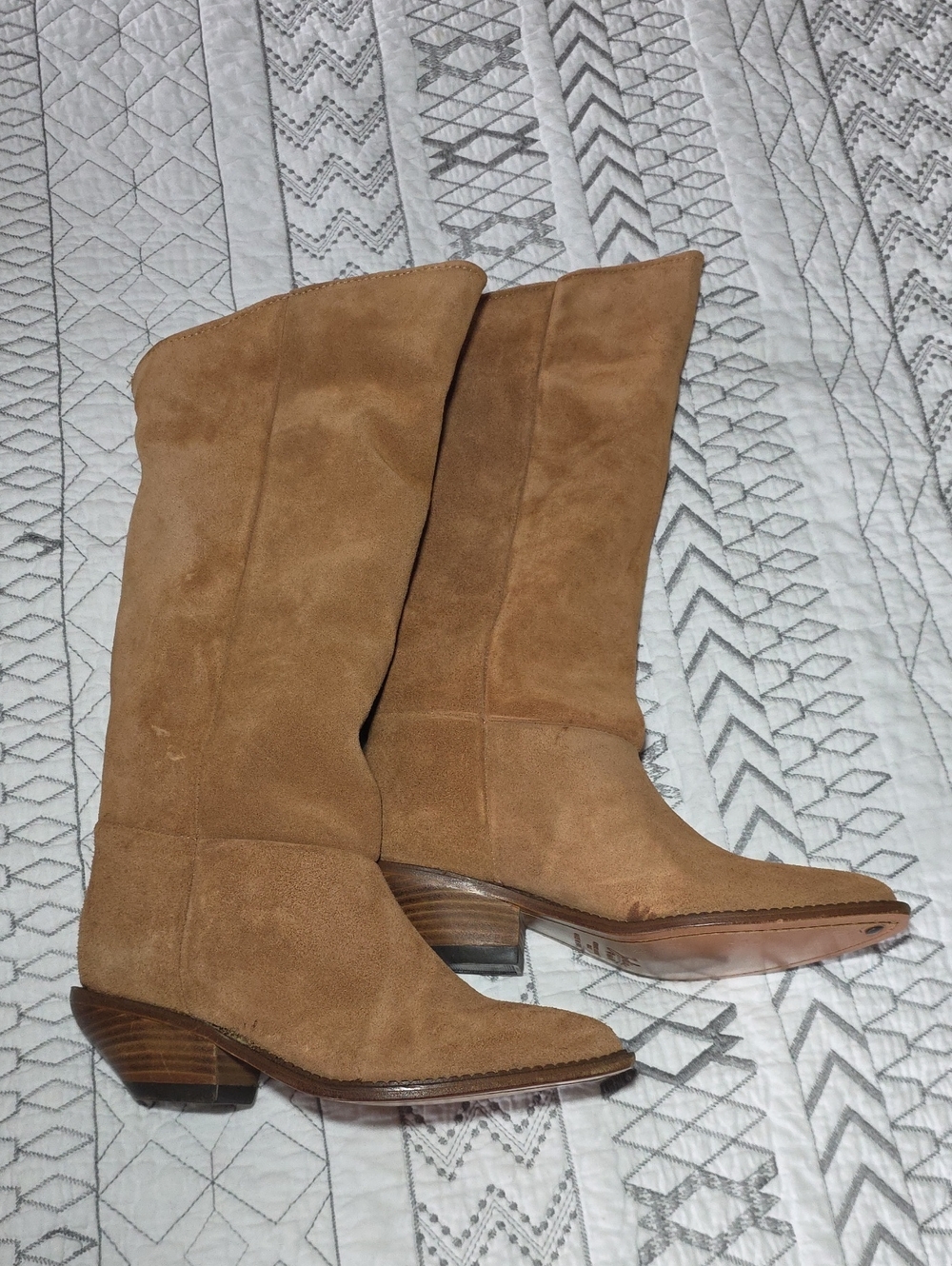 Zodiac Tan Suede Mid-Calf Heeled Boots